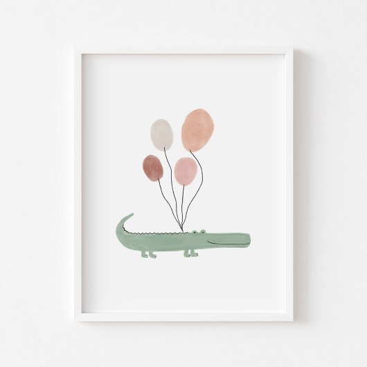 Boho kleur alligator met ballonnen poster