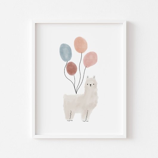 Boho kleur Lama met ballonnen poster