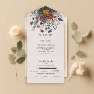 Boho Kleurrijke Aquarel Wilde Bloem Bruiloft All In One Uitnodiging