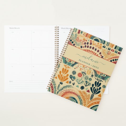 Boho kleurrijke regenboog aangepaste naam planner (Display)