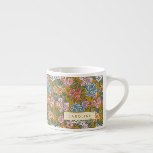 Boho Kleurrijke Tuin Bloemen Geel Naam Espresso Kop (Rechts)