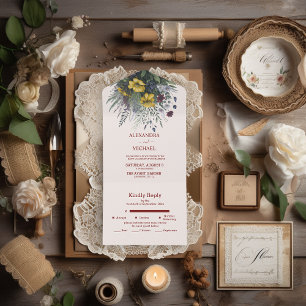 Boho Kleurrijke Waterverf Wilde Bloem Bruiloft All In One Uitnodiging