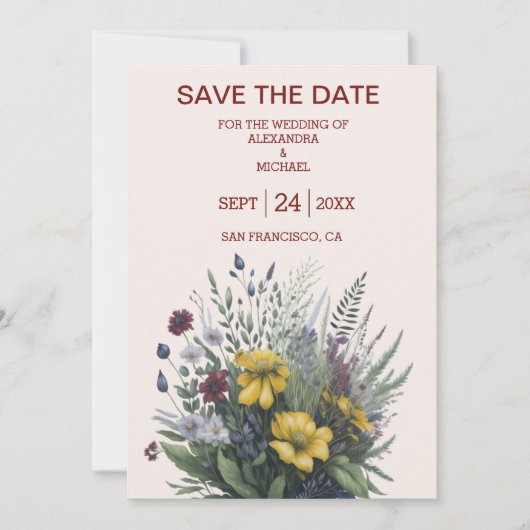 Boho Kleurrijke Waterverf Wildflower Bruiloft Save The Date (Voorkant)