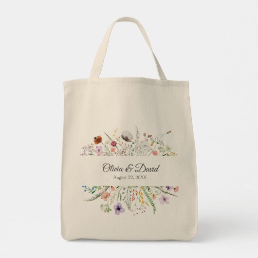 Boho Kleurrijke Wildbloemen Bruiloft Tote Bag (Achterkant)