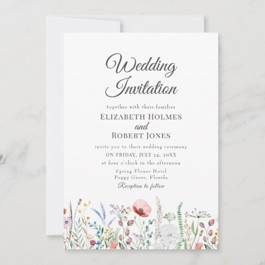 Boho Kleurrijke Wildflower Meadow Bruiloft uitnodi Kaart (Voorkant)