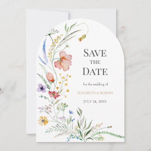 Boho Kleurrijke Wildflowers Arch Bewaar de datum Kaart (Voorkant)