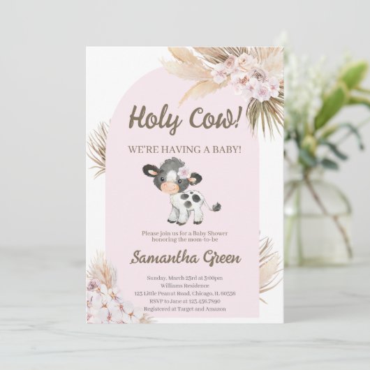 Boho Koe Baby Shower Uitnodiging (Staand voorkant)