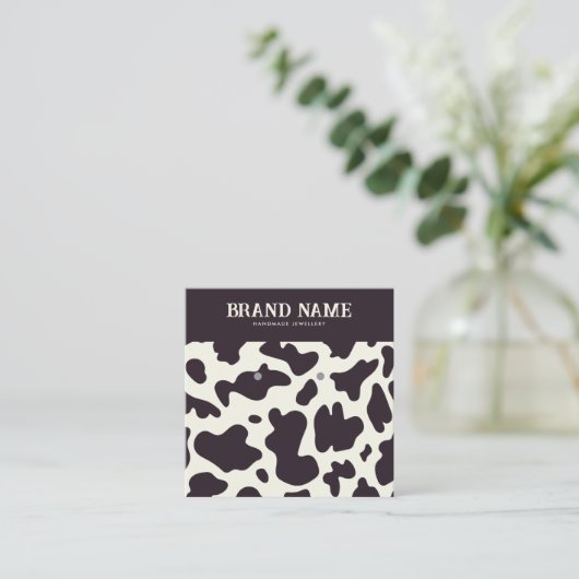Boho koe patroon Oorbellen Display Kaart Vierkante Visitekaartje (Staand voorkant)