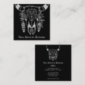 Boho Koe Skull Black en White Bohemian Vierkante Visitekaartje (Voorkant / Achterkant)