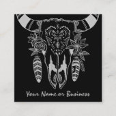 Boho Koe Skull Black en White Bohemian Vierkante Visitekaartje (Voorkant)