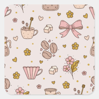 Boho koffie naadloos patroon vierkante sticker