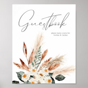 Boho Koper Pampas Beige Bloem Boekhandtekening Bor Poster