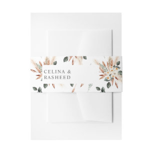 Boho Koper Pampas Gras & Beige Bloemen Uitnodigingen Wikkel