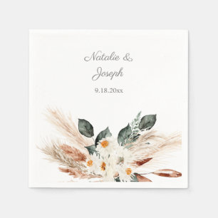 Boho koperen pampa's & beige bloemen - witte serve servet