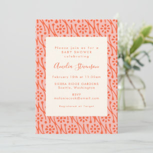 Boho Koraal Oranje Botanische Bloemen Baby Shower Kaart