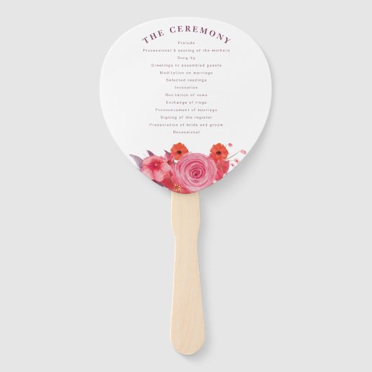 Boho koraal roos boeket bruiloft programma handwaaier (Achterkant)