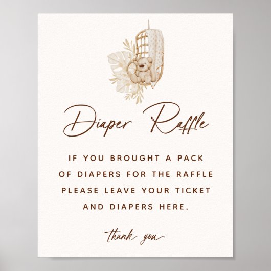 Boho-kraam Baby Shower Luier Raffle Bord Poster (Voorkant)