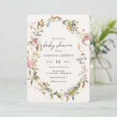 Boho krans Baby shower uitnodiging (Staand voorkant)