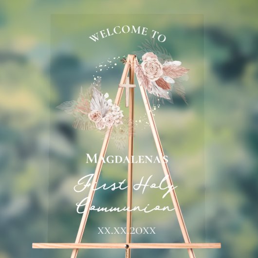 boho krans Eerste communie welkomstbord Acryl Bord (Neutraal)