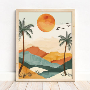 Boho Kunstprint Landschapsmuur Zonsondergang Woest Poster
