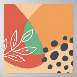 Boho kunstwerk, bloemlijn kunst kleurrijke vormen poster