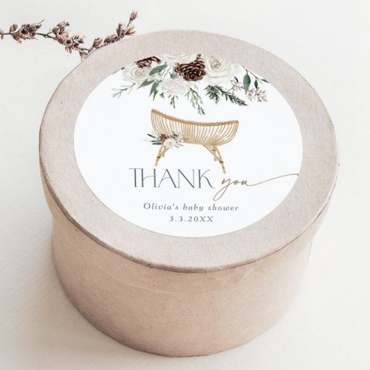 Boho kwekerij winter dank u baby shower ronde sticker
