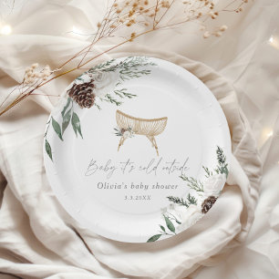 Boho kwekerij winter groenblijvend baby shower papieren bordje