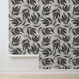 Boho laat bladpatroon wit en groen behang