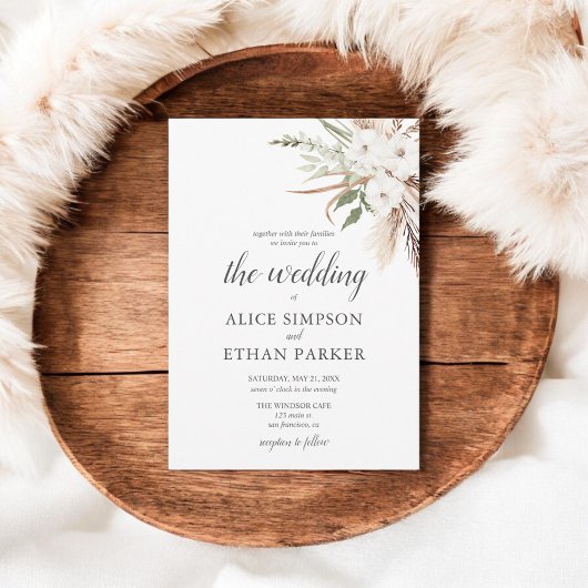 Boho laat Pampa Grass Wedding Uitnodiging