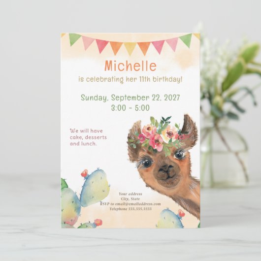 Boho Lama Retro Uitnodiging voor verjaardag (Staand voorkant)