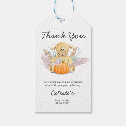 Boho Lamb Pumpkin Baby shower Dank u Cadeaulabel (Voorkant)
