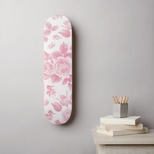 Boho land chique wit roze rozen bloemenmoes skateboard (Muurkunst)