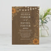 Boho Landelijk Houten Slingerlichten Bruiloft Kaart (Staand voorkant)