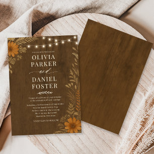Boho Landelijk Houten Slingerlichten Bruiloft Kaart