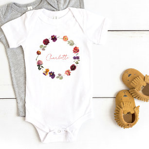 Boho Landelijke Bloemenkrans Aquarel Script Naam Romper