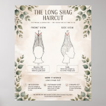 Boho Lange Shag Haircut Diagram Poster - 180 Grade