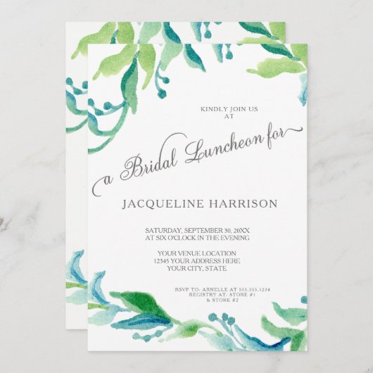 BOHO Laurel Leaf Olive Branch Bridal Luncheon Kaart (Voorkant / Achterkant)