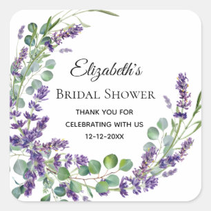 Boho Lavendel Eucalyptus Bruiloftsfeest Vierkante Sticker