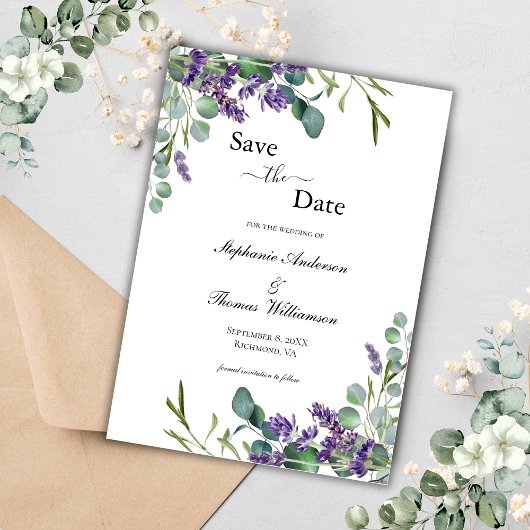 Boho Lavendel Eucalyptus Elegant Moderne QR code Save The Date