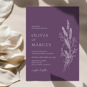Boho Lavendel Floral Minimalistische bruiloft uitn Kaart