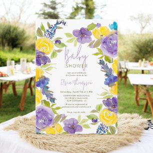 Boho lavendel geel floral baby shower kaart