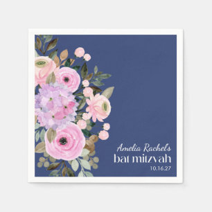 Boho Lavender Blue Floral Waterverf Bat Mitzvah Servet