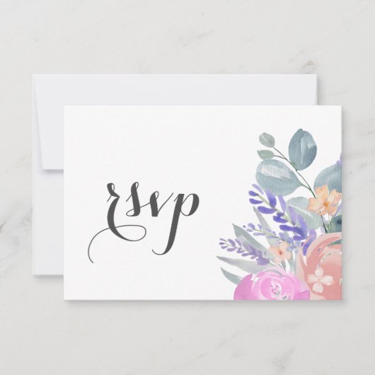 Boho Lavender Floral & Eucalyptus Wedding RSVP Kaartje (Voorkant)