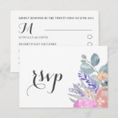 Boho Lavender Floral & Eucalyptus Wedding RSVP Kaartje (Voorkant / Achterkant)