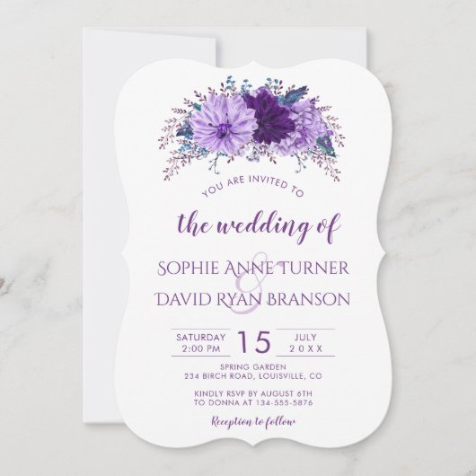 Boho Lavender Floral Plum Paars Wedding Kaart (Voorkant)