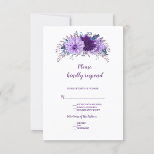 Boho Lavender Floral Plum Paars Wedding RSVP Kaartje