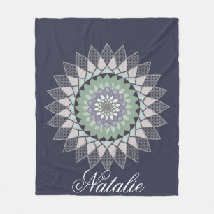 Boho Lavender Lotus Mandala Monogram Fleece Deken