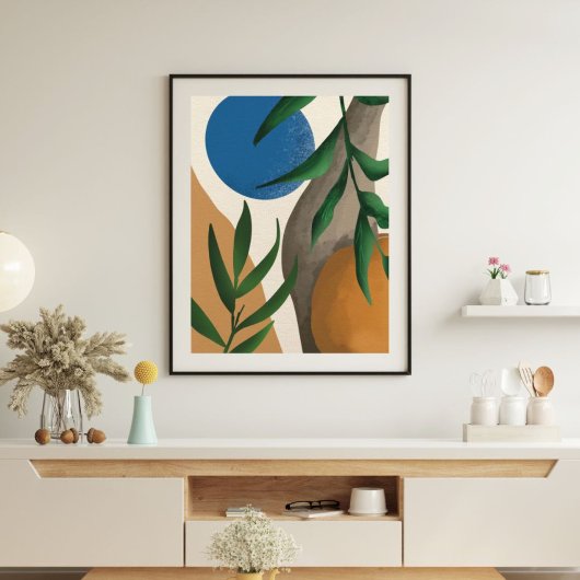 Boho Leaf Abstract Wall Art Digitaal Schilderen Canvas Afdruk