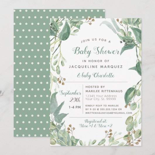 BOHO Leaf Foliage Eucalyptus Greenery Baby shower Kaart (Voorkant / Achterkant)