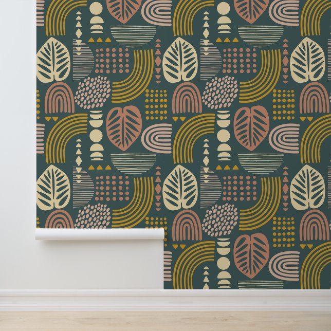 Boho Leaf Line Patroon Behang (Applicatie)